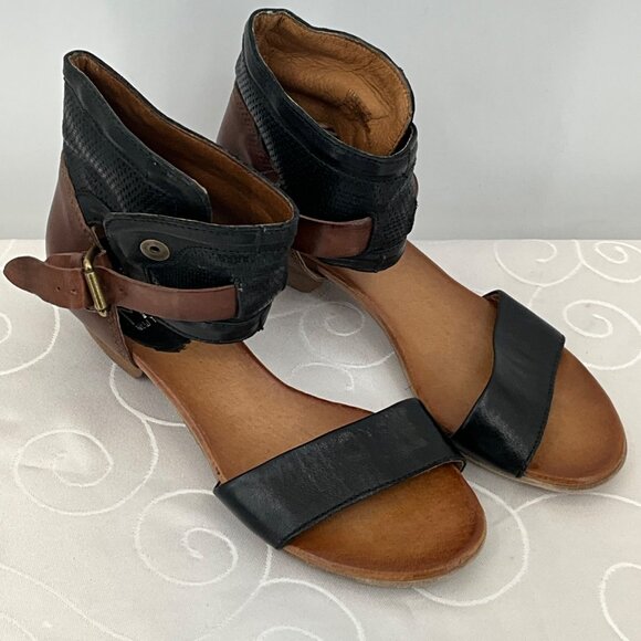 Miz Mooz Leather & Mesh Ankle Strap Sandals Brown/Black Women's Size 40 - Picture 1 of 8